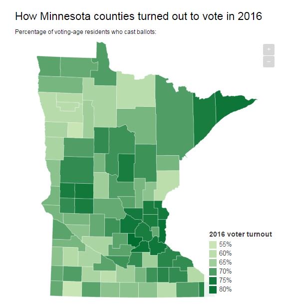 Minnesota's voter turnout by county  