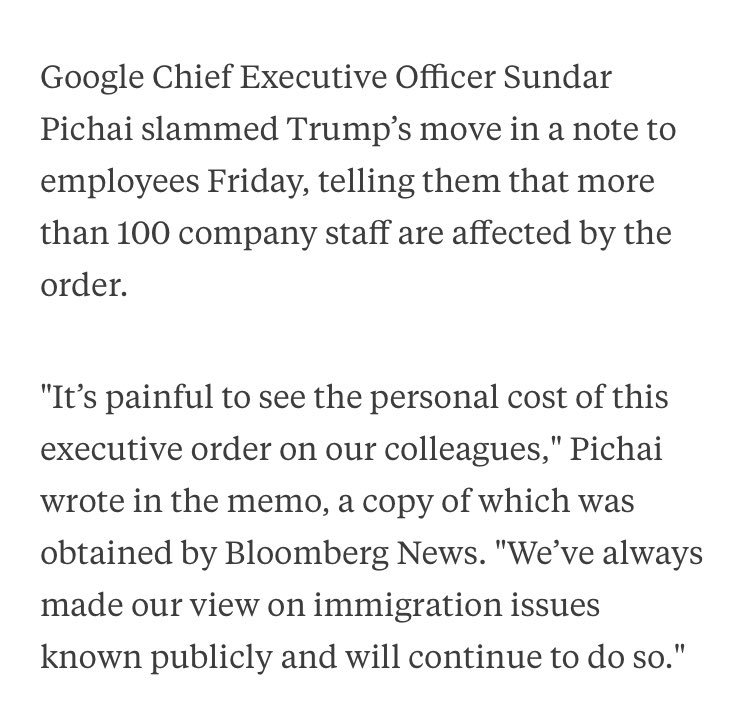 Google CEO Sundar Pichai: It's painful to see the personal cost of this executive order on our colleagues  
