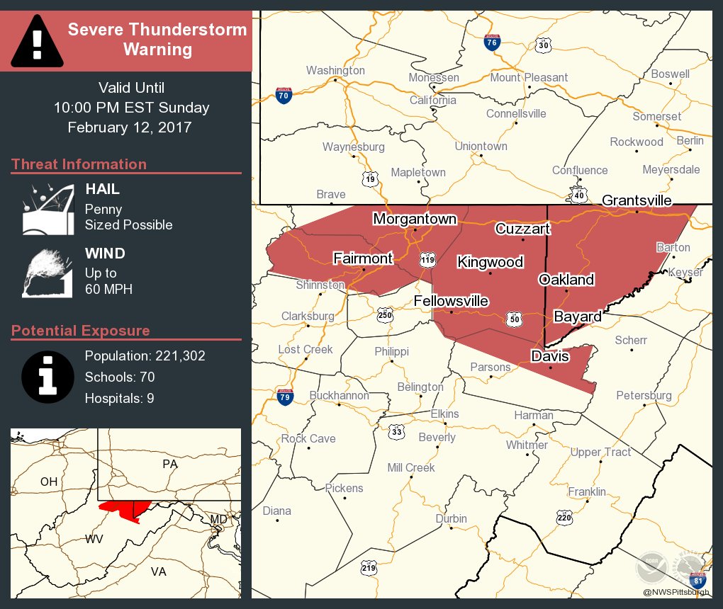 Severe Thunderstorm Warning including Morgantown WV and Fairmont WV until 10:00 PM EST  