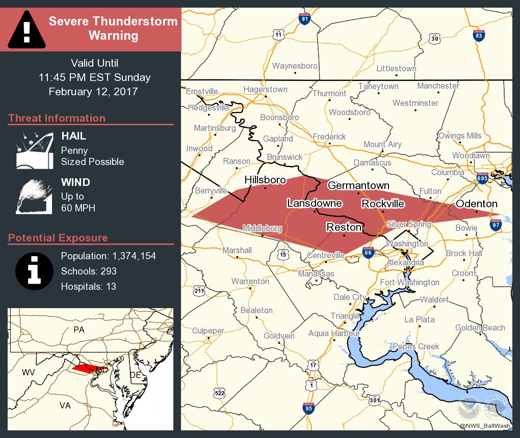 Severe Thunderstorm Warning including Germantown MD and Rockville MD until 11:45 PM EST  