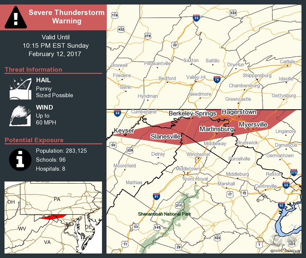 Severe Thunderstorm Warning including Hagerstown MD and Martinsburg WV until 10:15 PM EST  