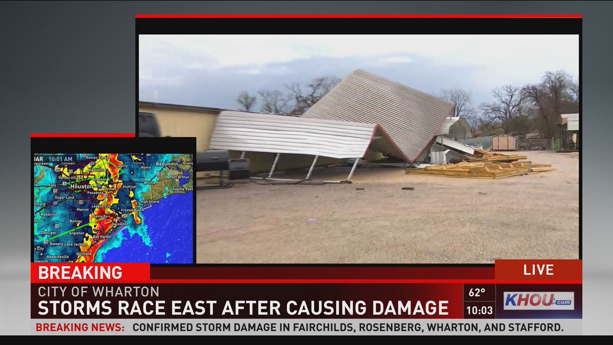 Tornado warning for Southeastern Texas extended thru 11am. This is damage from Wharton