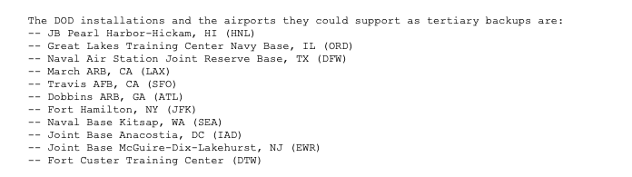 Request from @HHSGov to identify military installations near 11 major airports that could house additional quarantined passengers expected to be supported by @EsperDoD, according to @DeptofDefense.