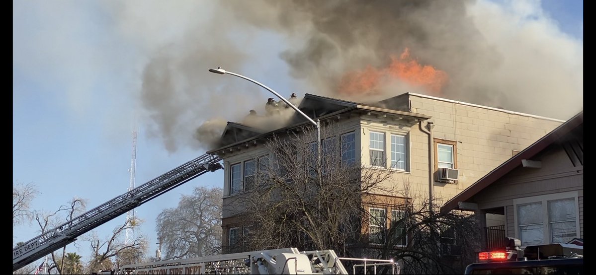 Red Cross now helping dozens of Stockton residents displaced when a three-alarm fire broke out downtown. The fire sent a column of black smoke as crews rushed in from surrounding departments to help tackle the blaze. I took the 1st photo before the next apt. caught fire