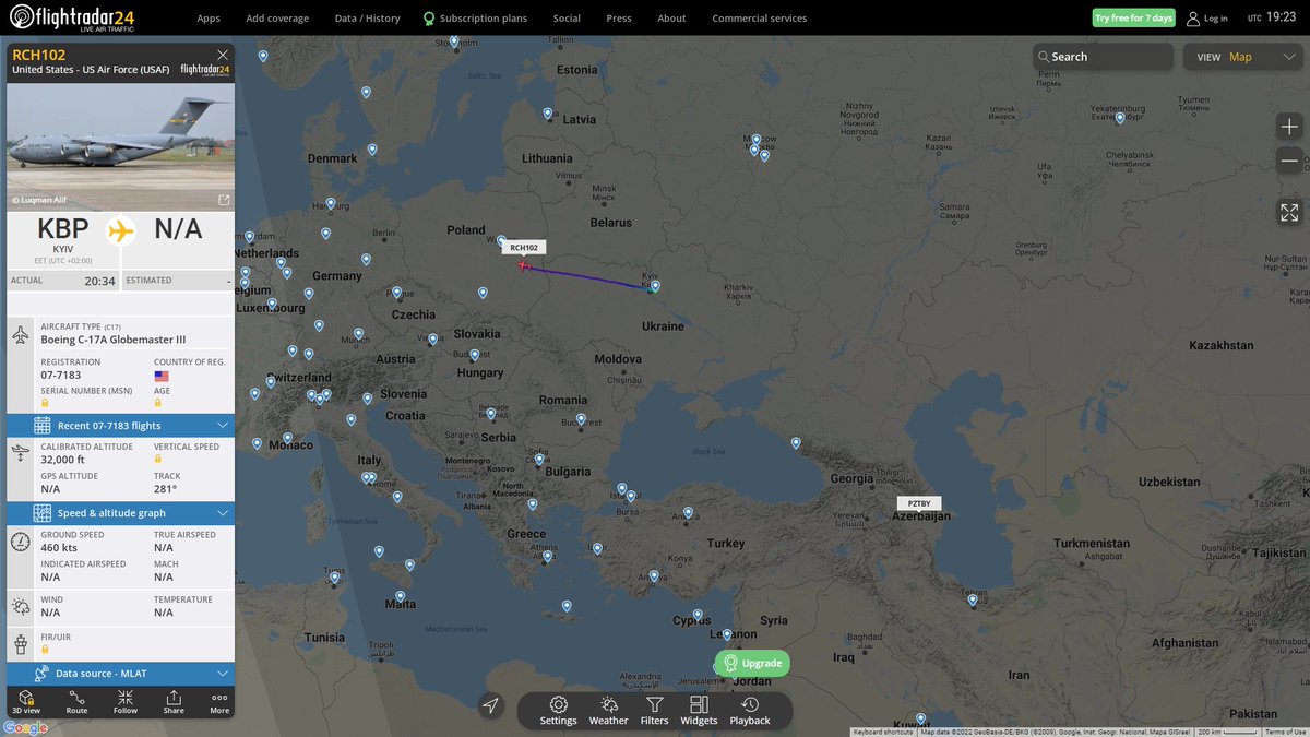 USAF C17 Globemaster III RCH102 departed Kyiv Ukraine