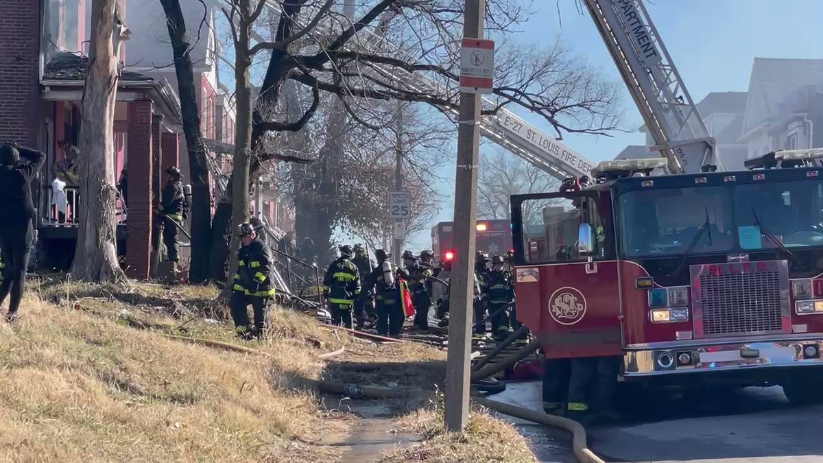 fire crews were assisting in rescuing at one firefighter who was trapped in a fully involved burning building in the 5900 block of Cote Brilliante. We just saw someone being put into an ambulance, but are awaiting further details from the STL fire chief