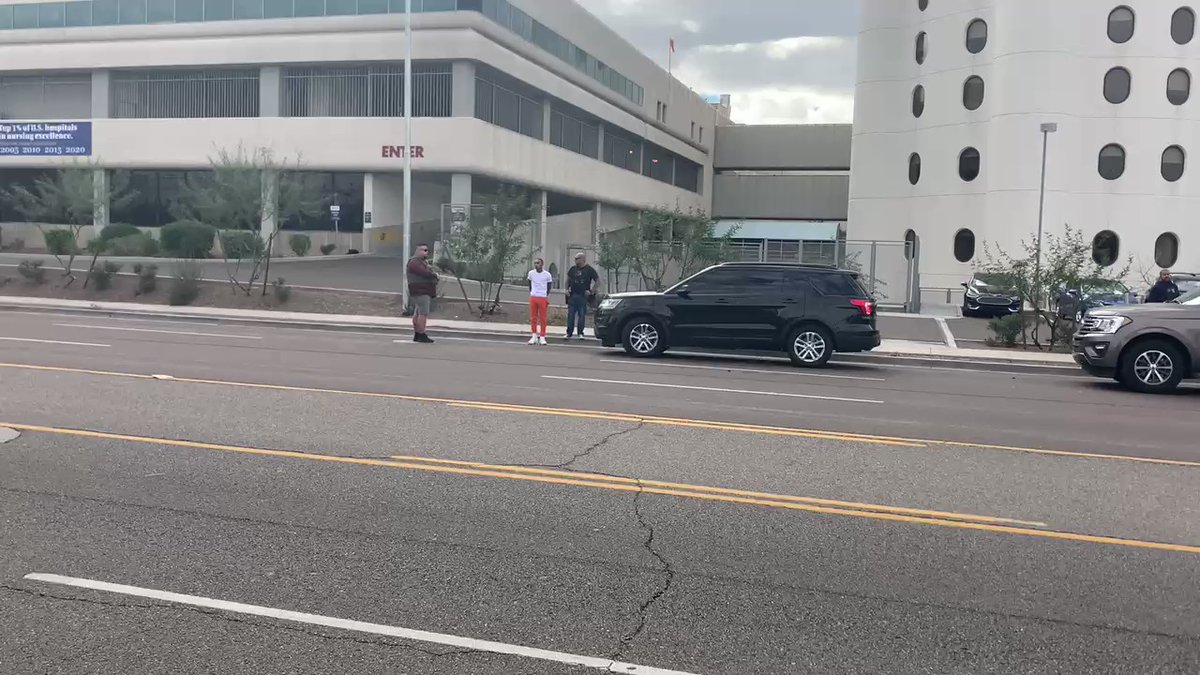 ⁦@MesaPD⁩ detain possible shooting suspect from Main & Stapley Dr. in Phoenix using grappler police bumper device , authorities confirm they followed matching vehicle from Mesa through Tempe ending at 11st &amp; McDowell no word on injuries yet