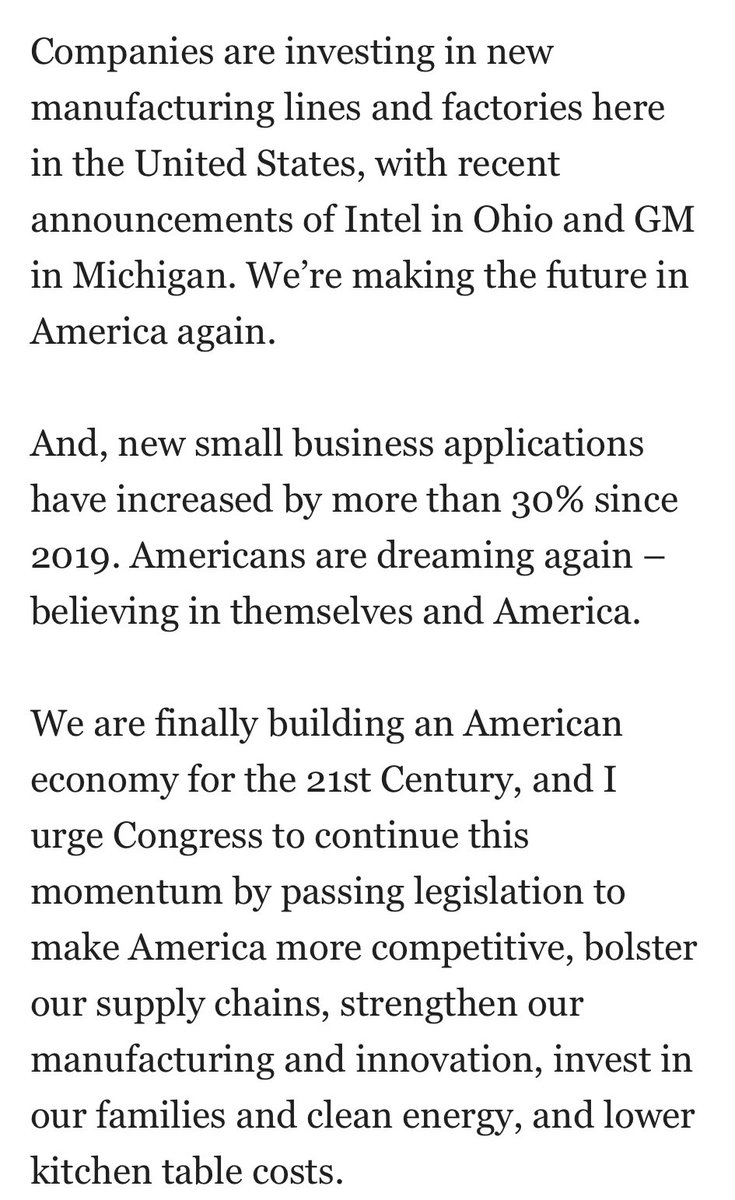 @POTUS Biden on last year's record 6.9% annual economic growth rate, a feat he notes that means for the first time in 20 years, our economy grew faster than China's