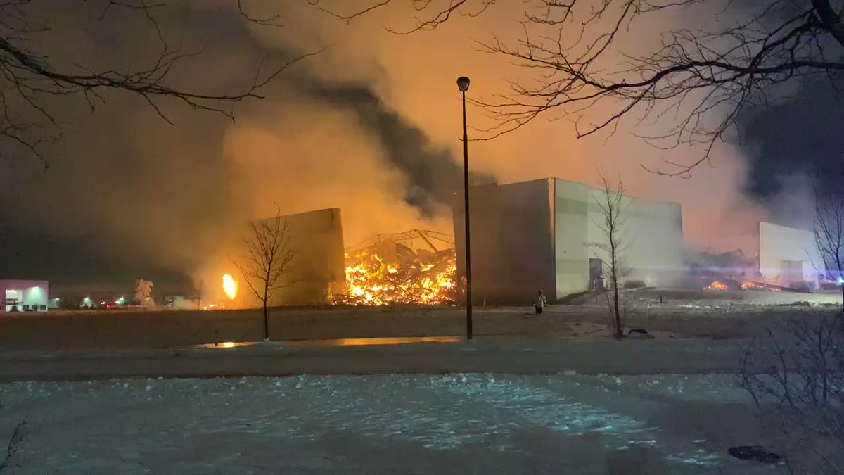 Bartlett fire chief tells boxes of paper caught fire. Storage racks collapsed. Knocked out sprinkler system to the entire building. Heavy plumes of smoke picked up on radar. Employees made it out safely