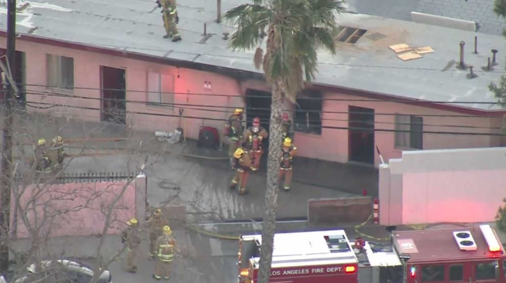 One person was found dead after a fire broke out at a motel in Sylmar early this morning
