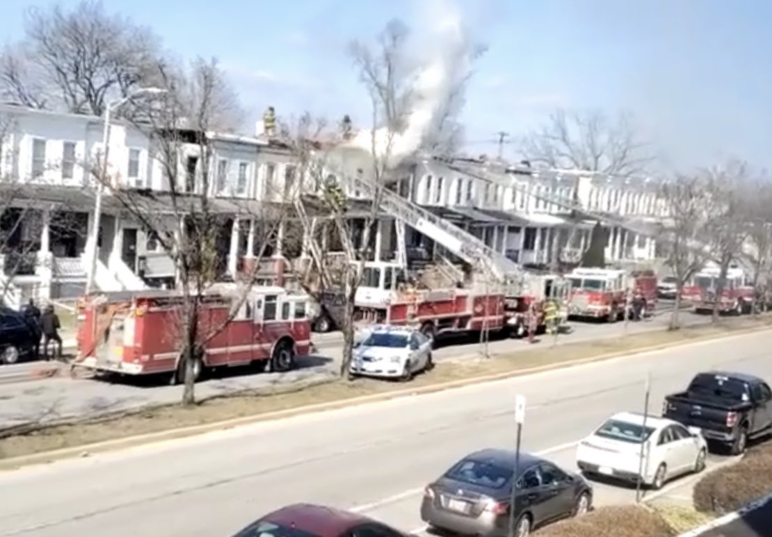 Fire 3300 blk W Belvedere Av 21215 Arlington @CCMiddleton6  BMORESBravest arrived with fire showing from a 2 story row home. Belvedere is shut down from Denmore to Elmer