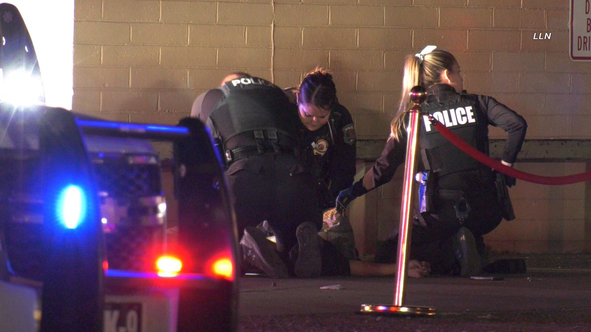 Unresponsive gunshot victim receives CPR from @GlendaleAZPD as fire crews arrive at the scene of the triple shooting at a recording studio
