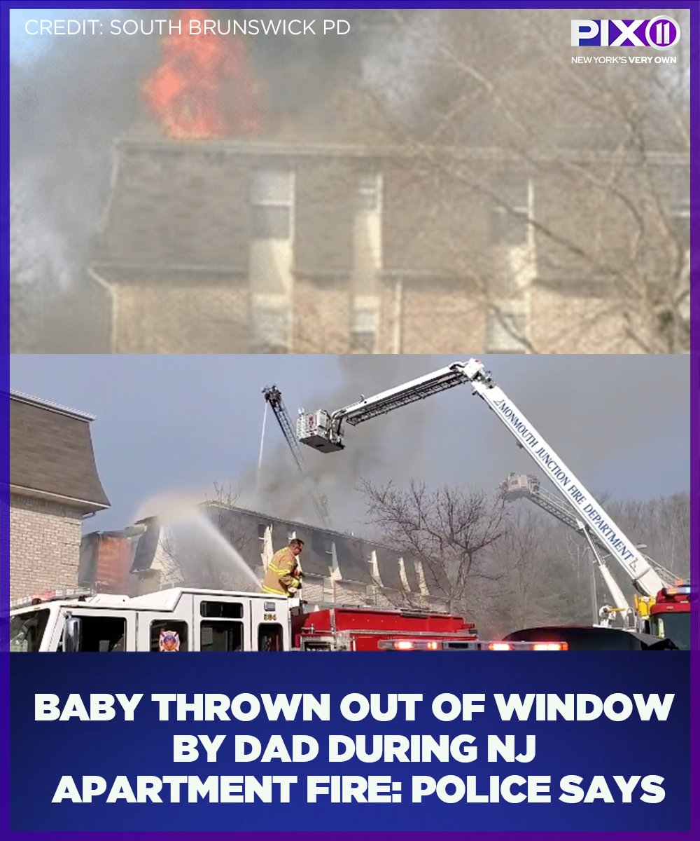 A father threw his baby out of a window Monday morning after their New Jersey apartment building caught on fire, officials said.  Police and firefighters caught the baby from the second-floor window of the apartment building in the Southridge Woods complex