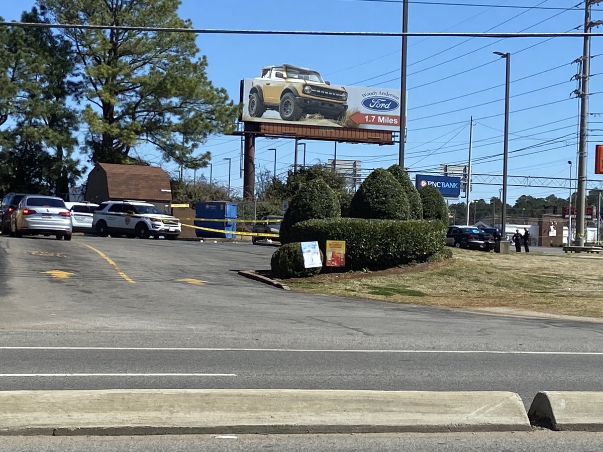 Shooting reported at Popeyes in Huntsville on University Dr. at Jordan Lane. One person was taken to the hospital, according to HEMSI. Happened around noon. Investigators are still on scene. Working to get more info