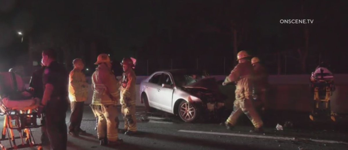 Two drivers were killed in a head-on wreck on the 215 Freeway in Riverside early this morning