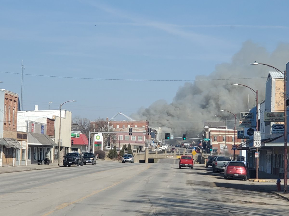 Emergency crews are on the scene of a major fire in downtown Brookfield, Mo