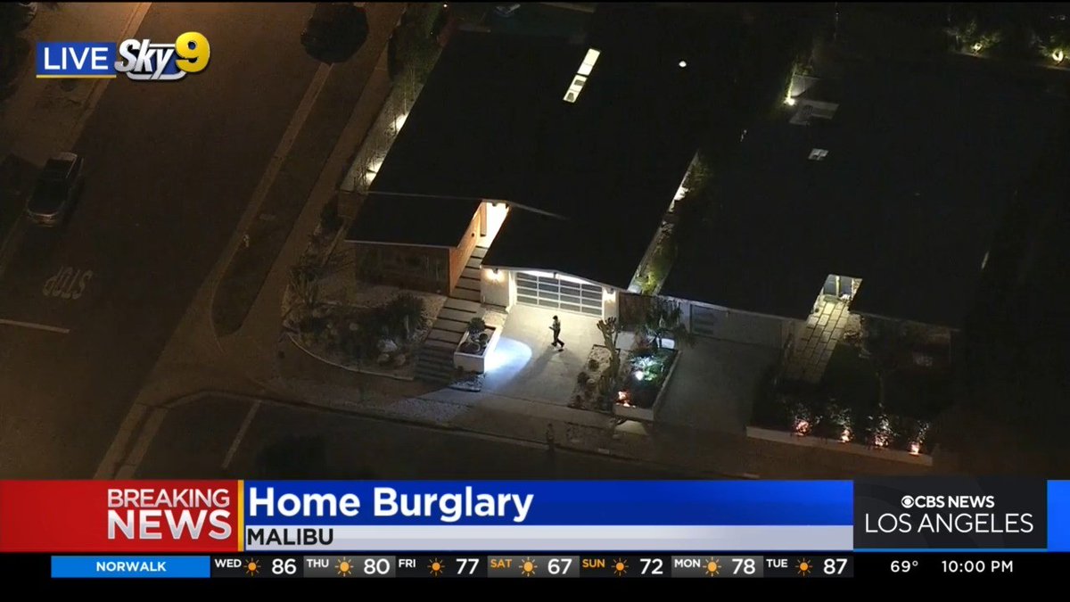 LASD was investigating a home burglary in the Pacific Palisades. A neighbor who witnessed two burglary suspects had a gun pulled on them, though no shots were fired. The suspects fled in a Chevy Malibu.