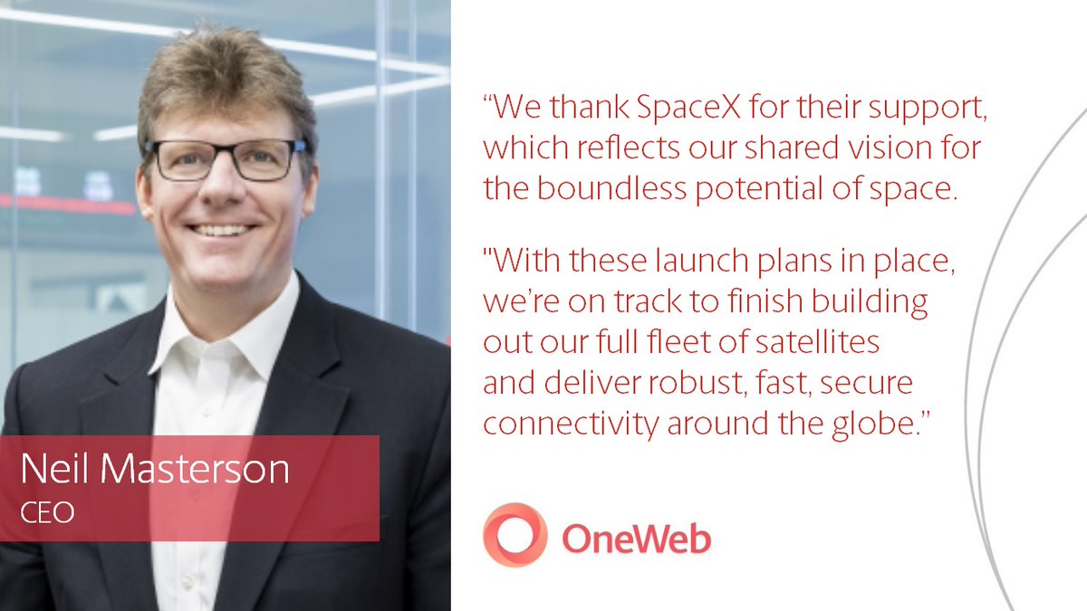 OneWeb: We are pleased to announce that we have entered into a launch agreement with @SpaceX that will enable OneWeb to resume satellite launches.  The first launch with SpaceX is anticipated later this year.  