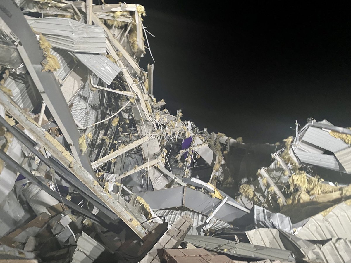 Damage this morning after an unconfirmed tornado swept through Jacksboro yesterday. This is at Jacksboro Elementary