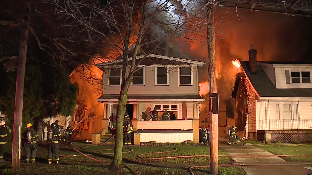 8900 block of Bancroft in Cleveland. @ClevelandFire cleaning up after a fire destroyed one home and damaged two others. The main home was vacant and being renovated per neighbors but the ones on either side were occupied. No injuries