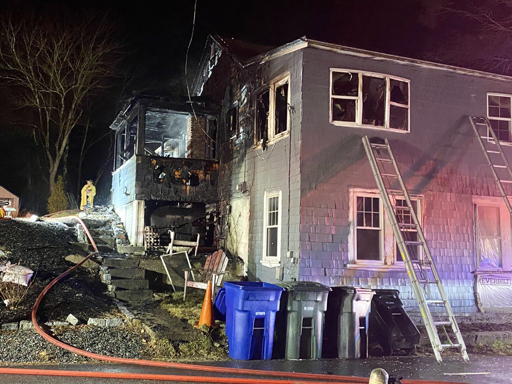 overnight in Coventry a dog is credited with alerting a family to a fire in their home on Indian Trail-crews had trouble fighting the fire because the closest hydrant was 5 miles away.