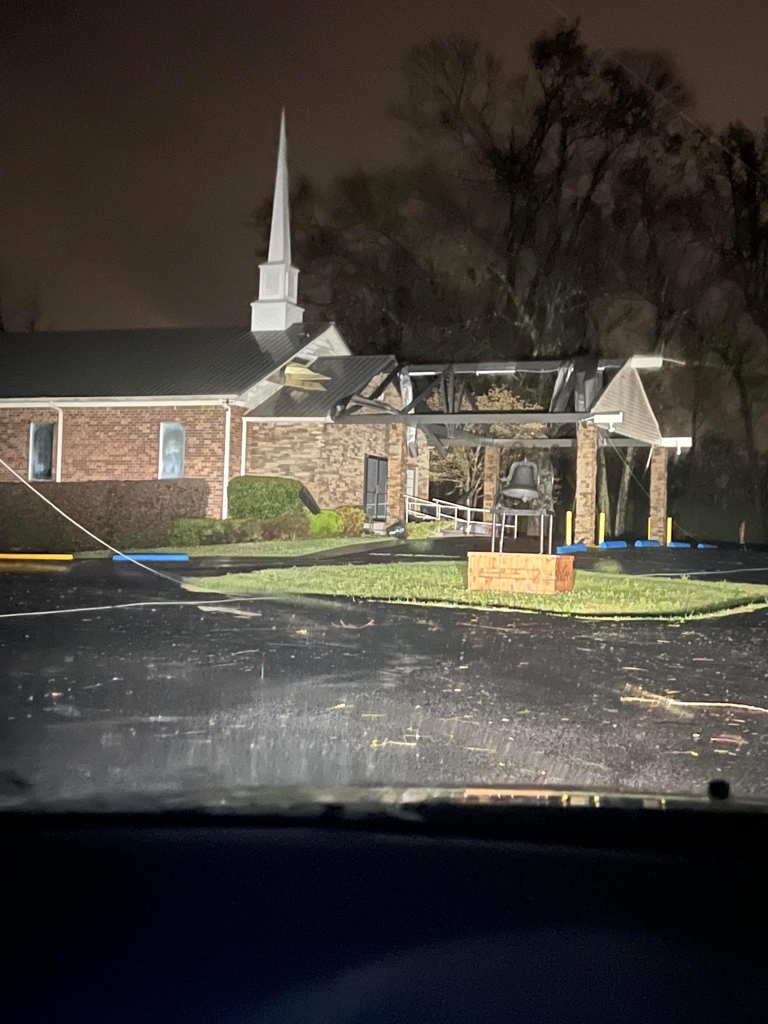 Damage to a church in Wilton