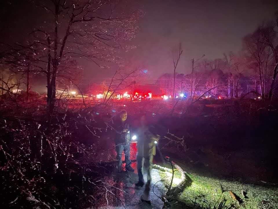 Tornado damage tonight near Chelsea along Shelby County Road 47, near Lesters Chapel Church.