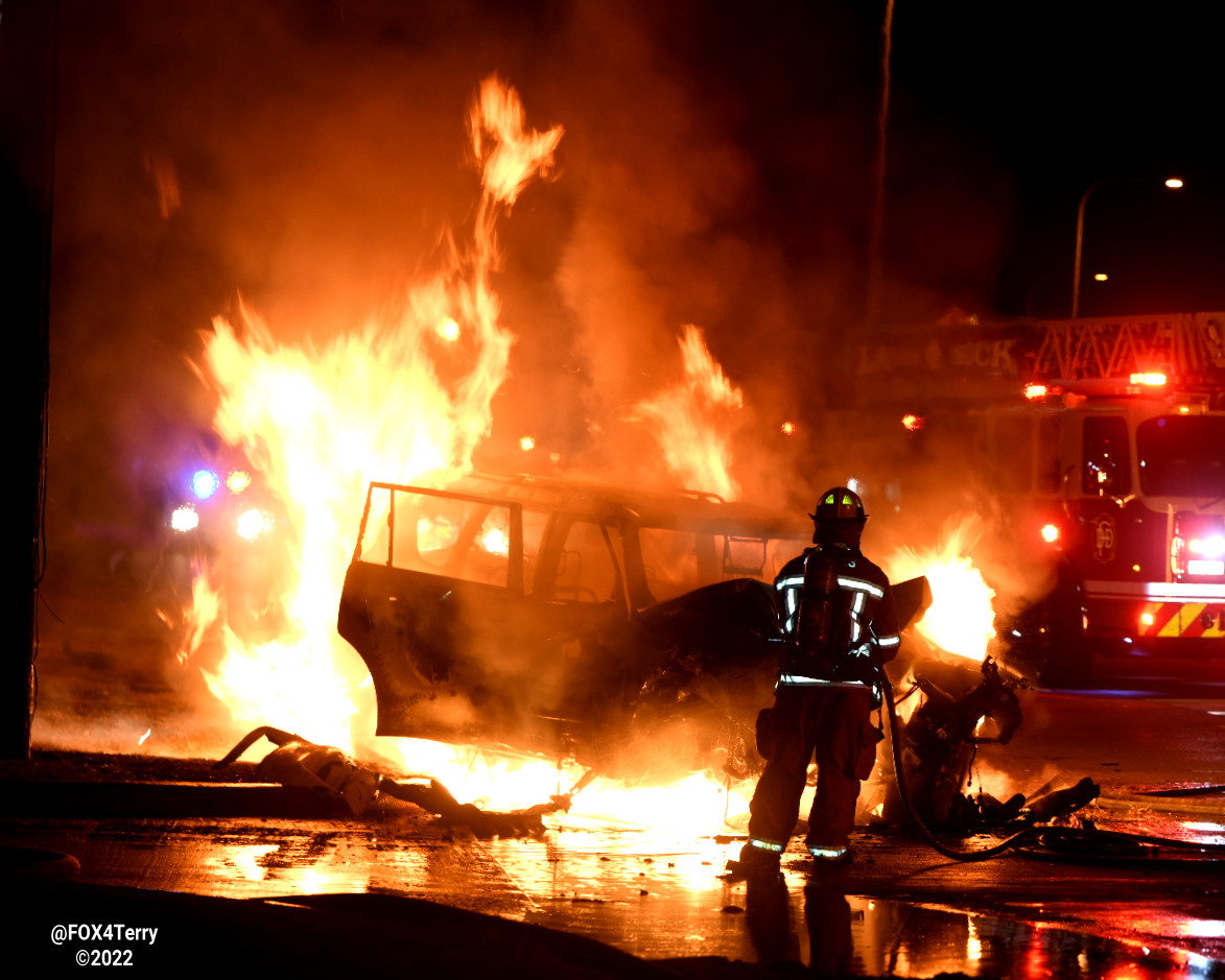 Overnight an SUV crashes into a tree along Dallas Parkway near Frankford Rd. The vehicle burst into flames killing the driver.