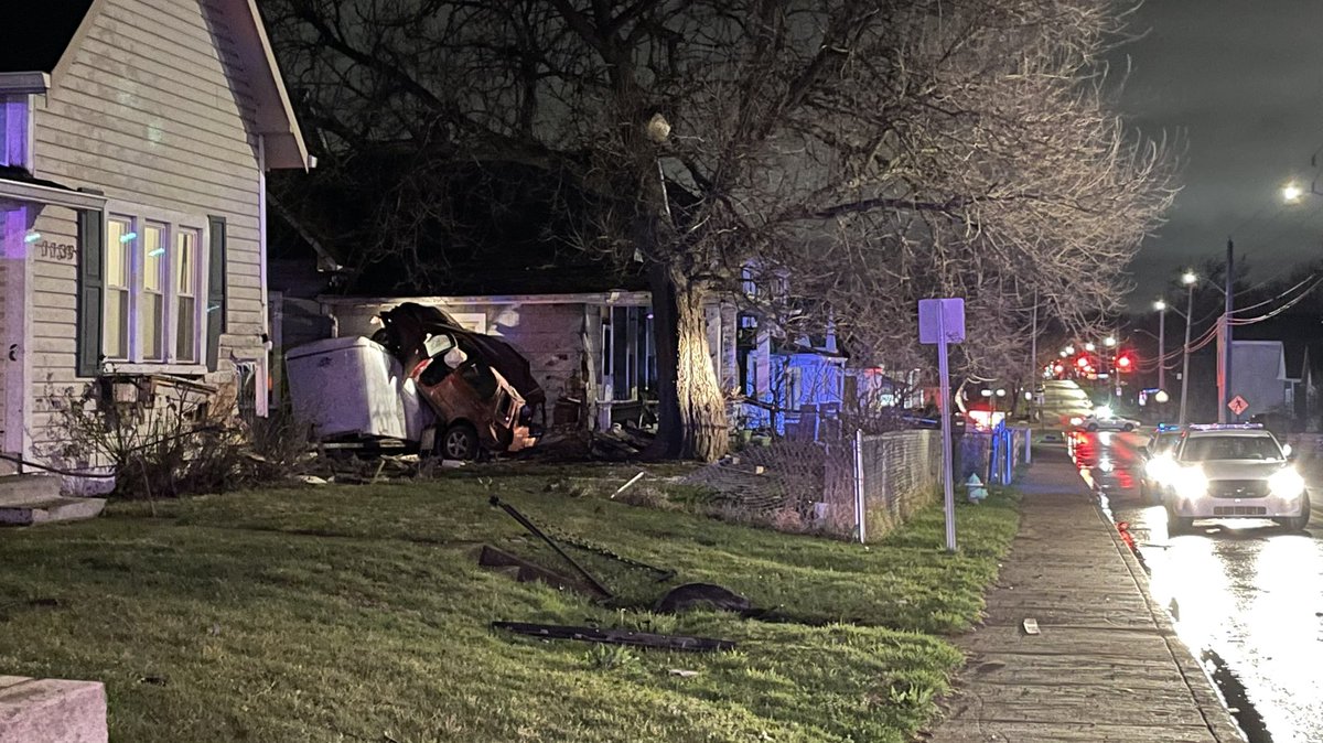 Police are investigating what appears to be a vehicle crashed into a house in the Fountain Square area on S. State Ave