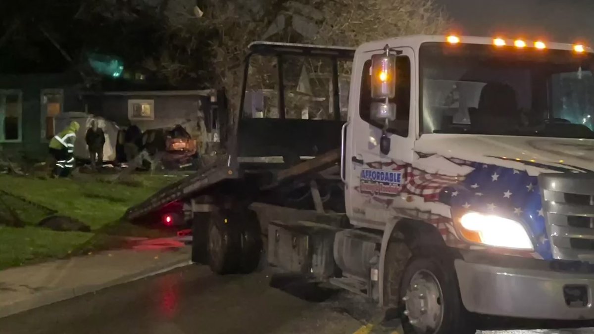 A tow truck is here on scene to remove the vehicle. Police say once it's gone they be able to see the full damage to the home