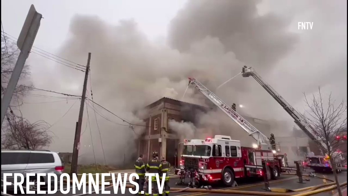 Multiple Fire/Rescue crews battling a 3-Alarm Fire with heavy smoke in a retail - office space building in New Rochelle. Injuries unknown at this time