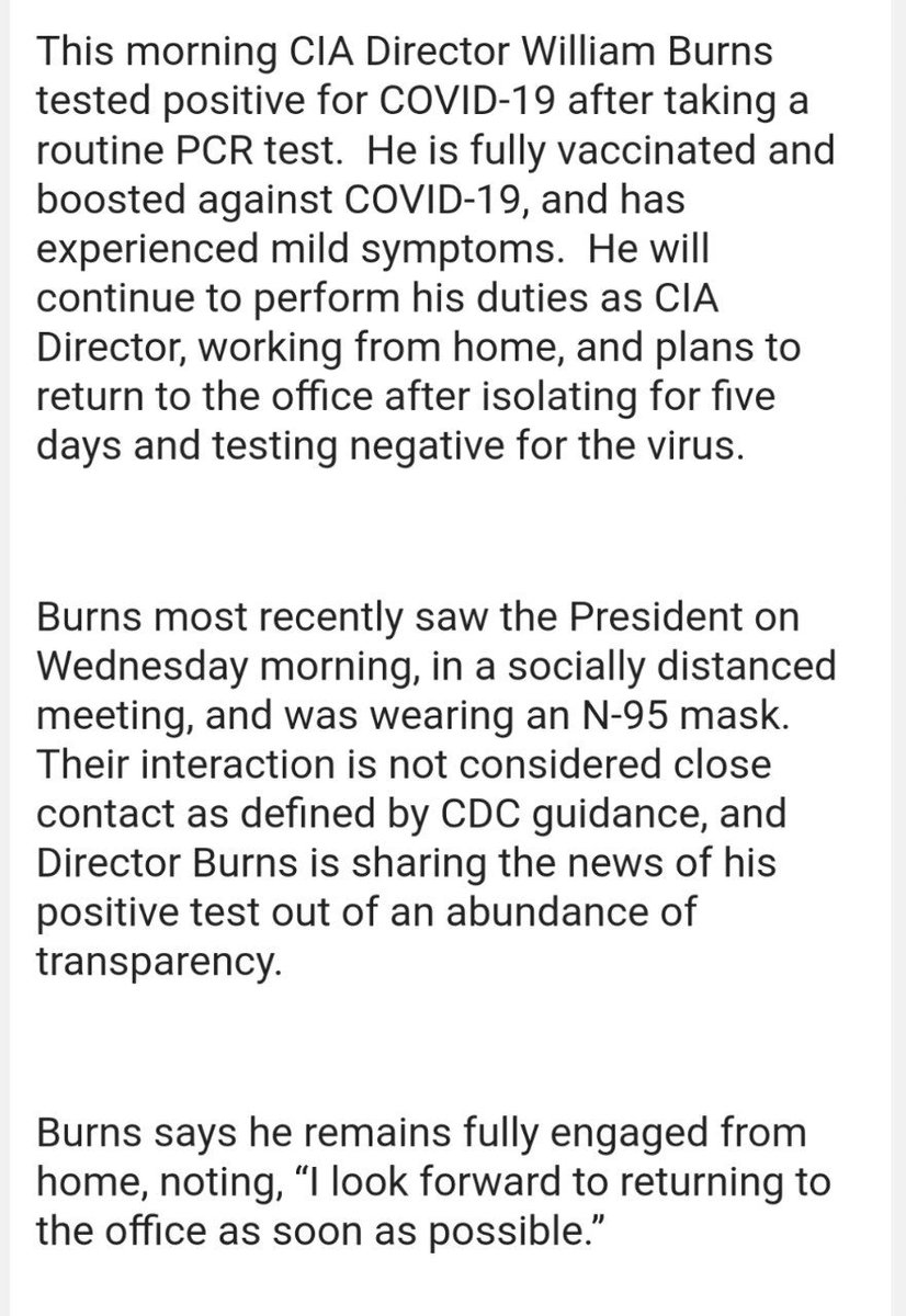 CIA Director William Burns tests positive for coronavirus after socially distanced meeting with Biden