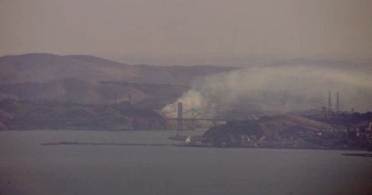 A grass fire in Vallejo, near the Carquinez Bridge. This is a photo from our live Mt. Tam camera.