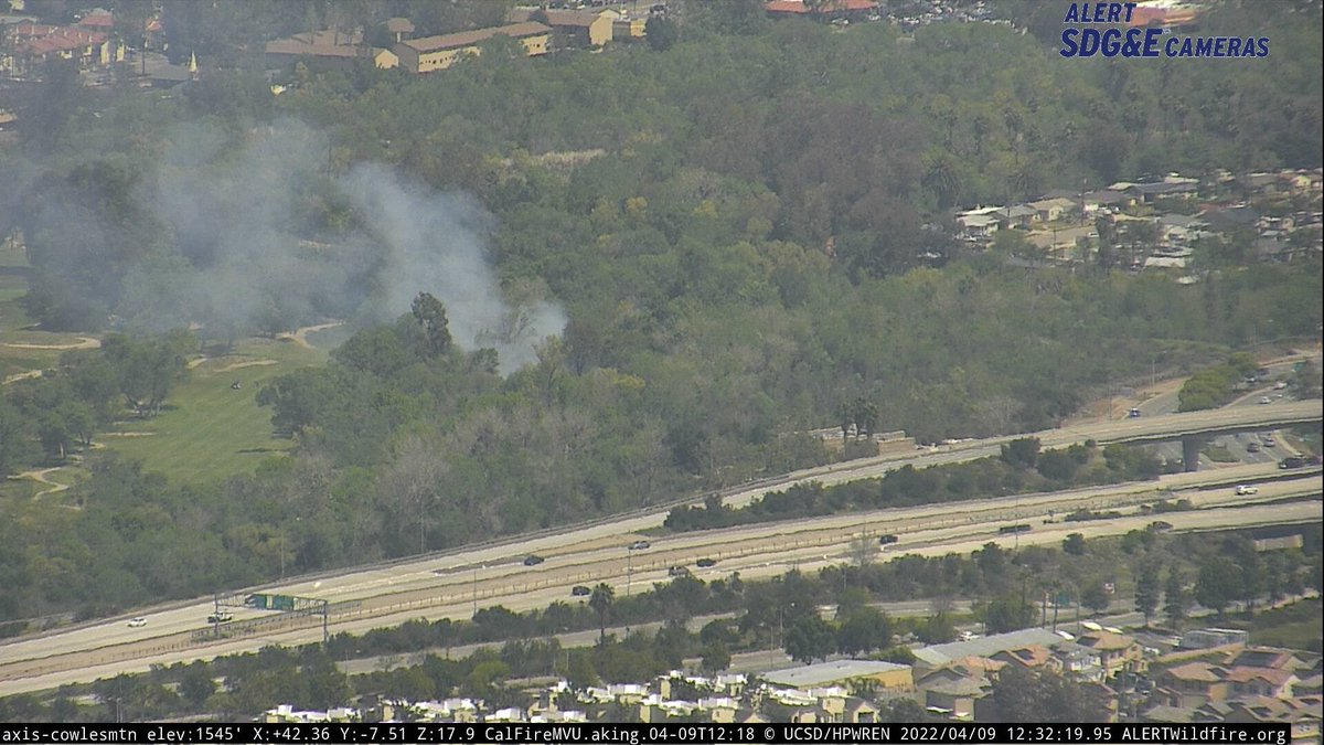 MissionGorgeFire - Santee - ASTREA 1 (Sheriff's helicopter) advises the fire is heading northeast and butting up against the golf course. Fire now has a slower rate of spread. IC requesting upgrade to a high wildland response