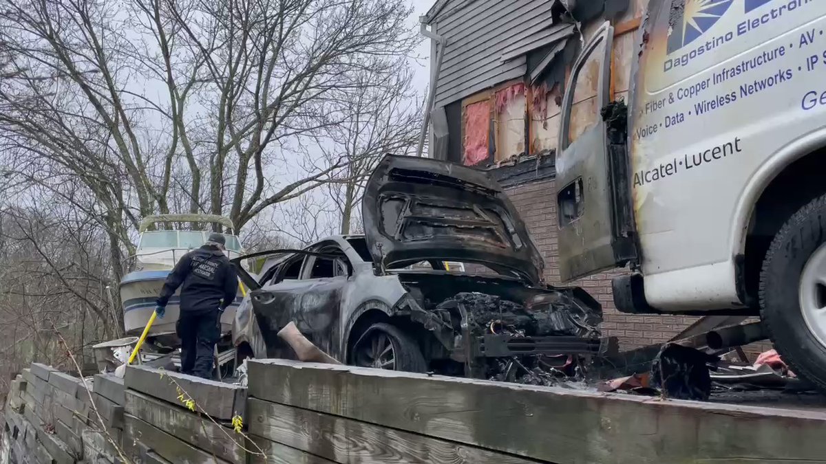 A car caught fire in a family's driveway along Quaker Drive in Broughton this morning. A neighbor said he heard an explosion. The fire melted the siding of two homes. No one was hurt. Fire marshal is investigating the cause