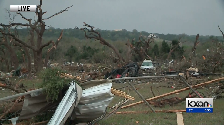 Another look at the tornado damage near Salado, Texas at daybreak