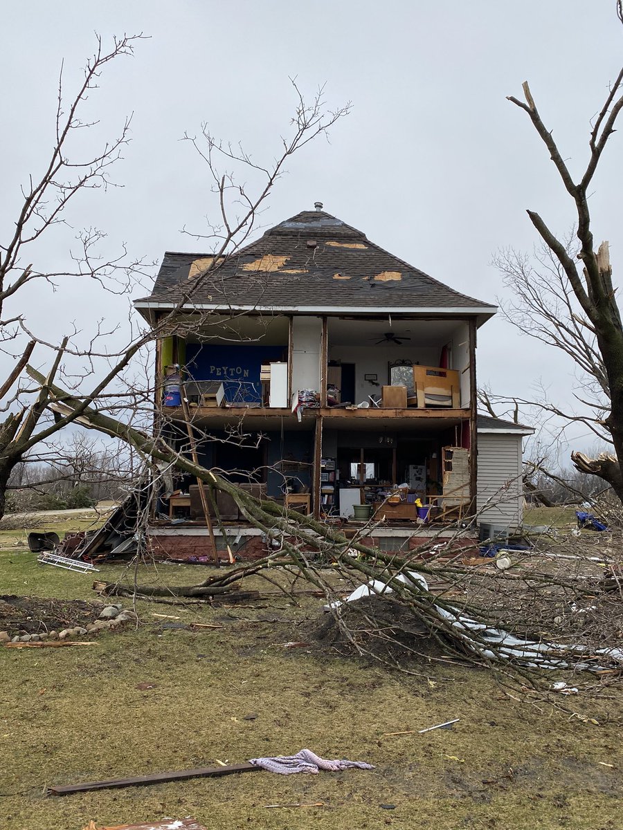 Taopi, Minn., this morning just south of Austin. The town was evacuated late last night after what appears to be a tornado blew through.   Many homes in this town of just 51 are just completely demolished, but no deaths reported