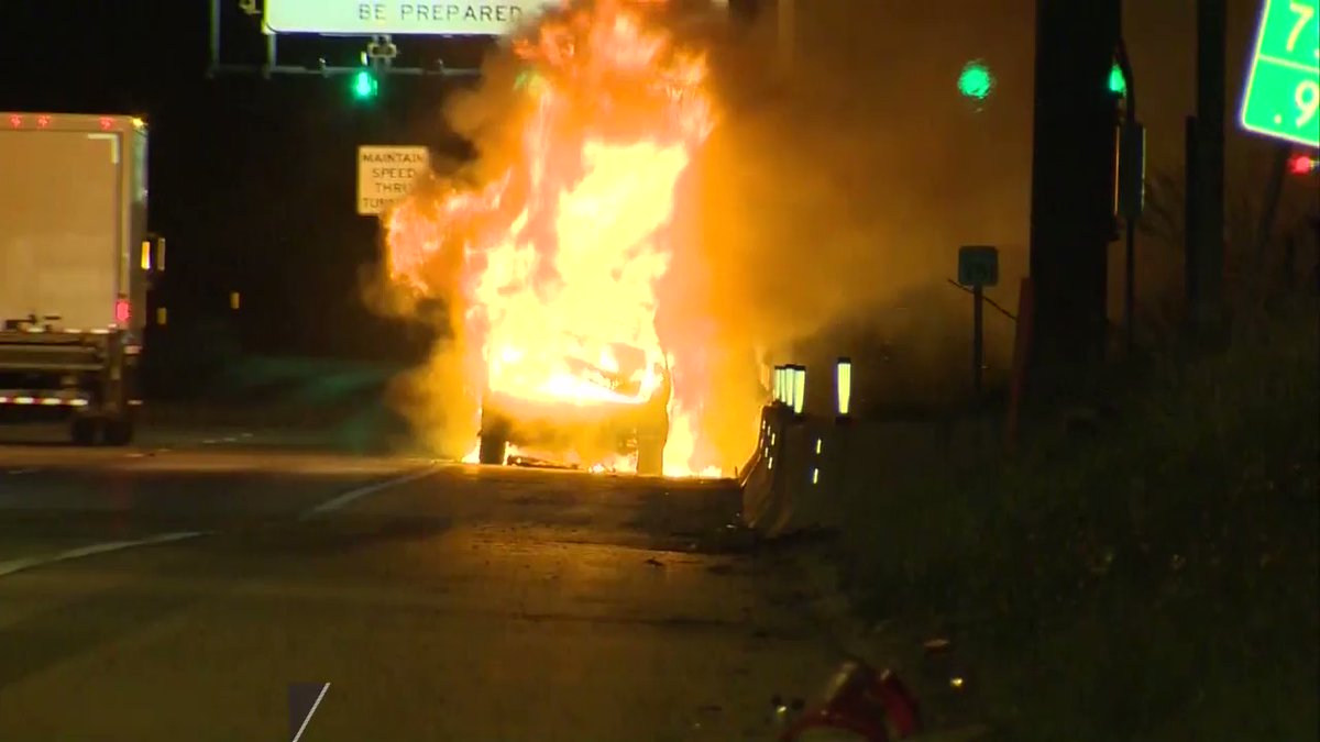 A car burst into flames on the Parkway East early Thursday morning