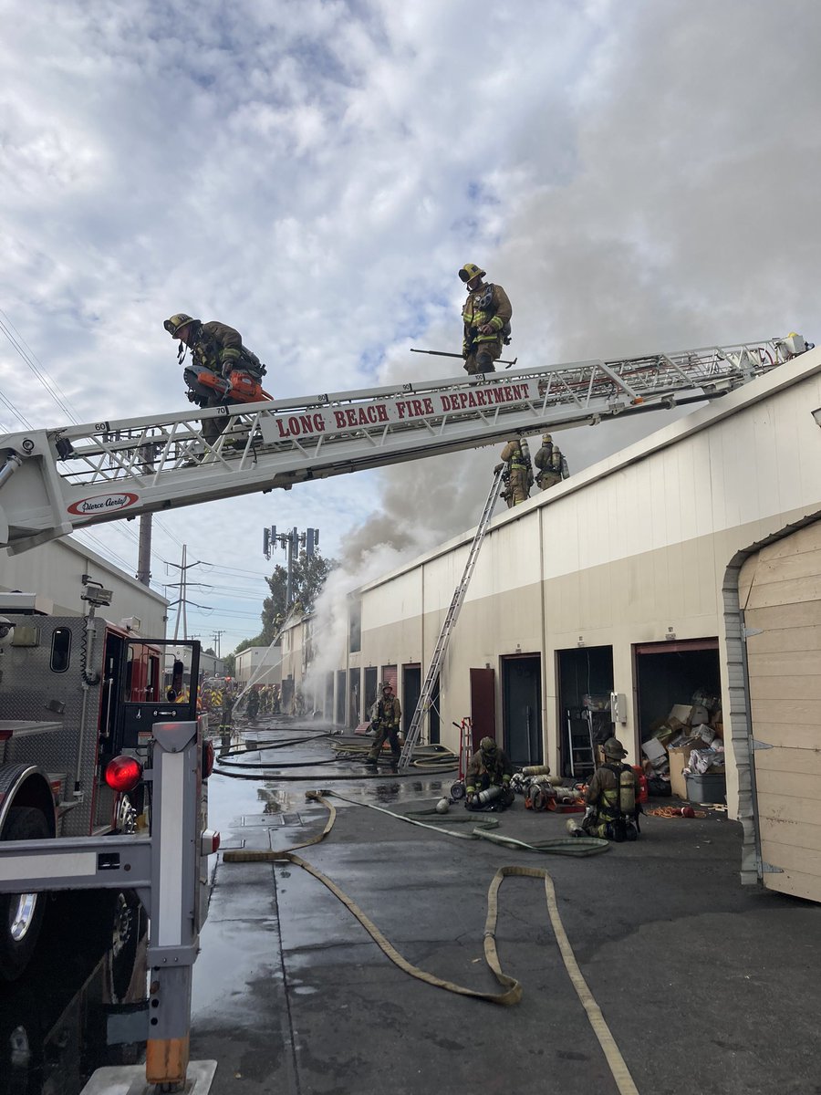 LBFD units still on scene of a 2nd Alarm fire at a storage facility on 2000 block of W. Carson St.  30 units involved. Defensive fire attack after floor collapse on 2nd floor. No injuries. Fire under investigation
