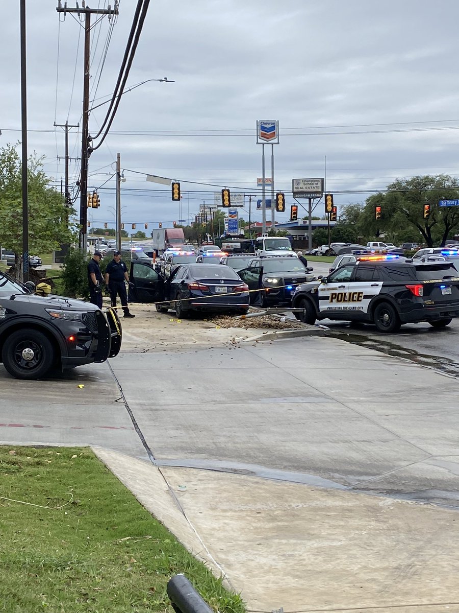 Shooting at a gas station at Ramsey and San Pedro. one person is in the hospital