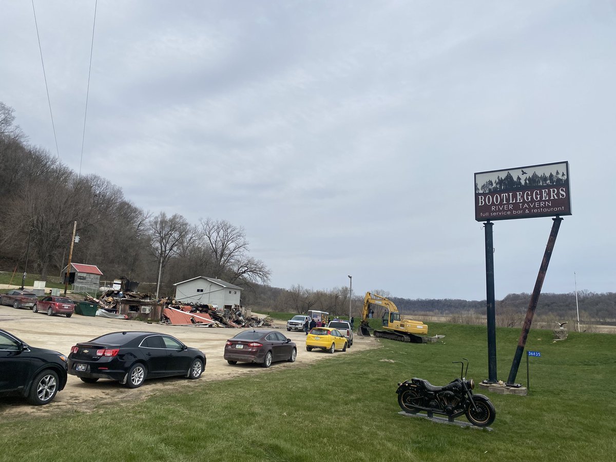 Here on scene at Bootleggers River Tavern in Millville, IA.   A fire broke out in which the full service bar and restaurant has been completely destroyed