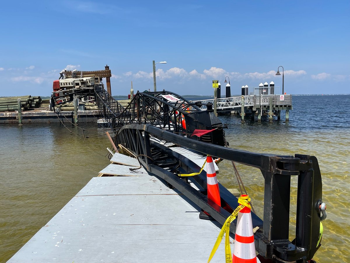 A crane on a barge collapsed this afternoon at Pensacola Beach. Crews were doing repair work on a dock on Quietwater Beach Rd.   no one was hurt