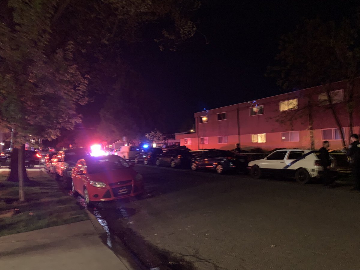 Eugene Police investigating a shooting at an apartment complex at 500 E. 18th Ave. Witnesses report hearing 5-7 loud gun shots followed by a car screech away. Ambulance left the scene code 3