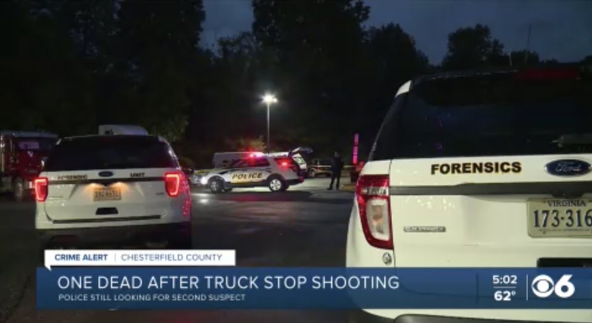 One person is dead after a shooting at the Pilot Truck Stop in Chester last night. One suspect was arrested following a separate crash but another suspect escaped and remains on the run