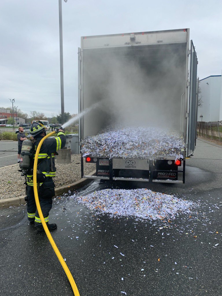 SFD On Scene  100 Watson  Ave.  Fire in rear compartment of paper shredding truck. Fire has been extinguished there are no reported injuries. Springfield Arson And Bomb Squad is investigating