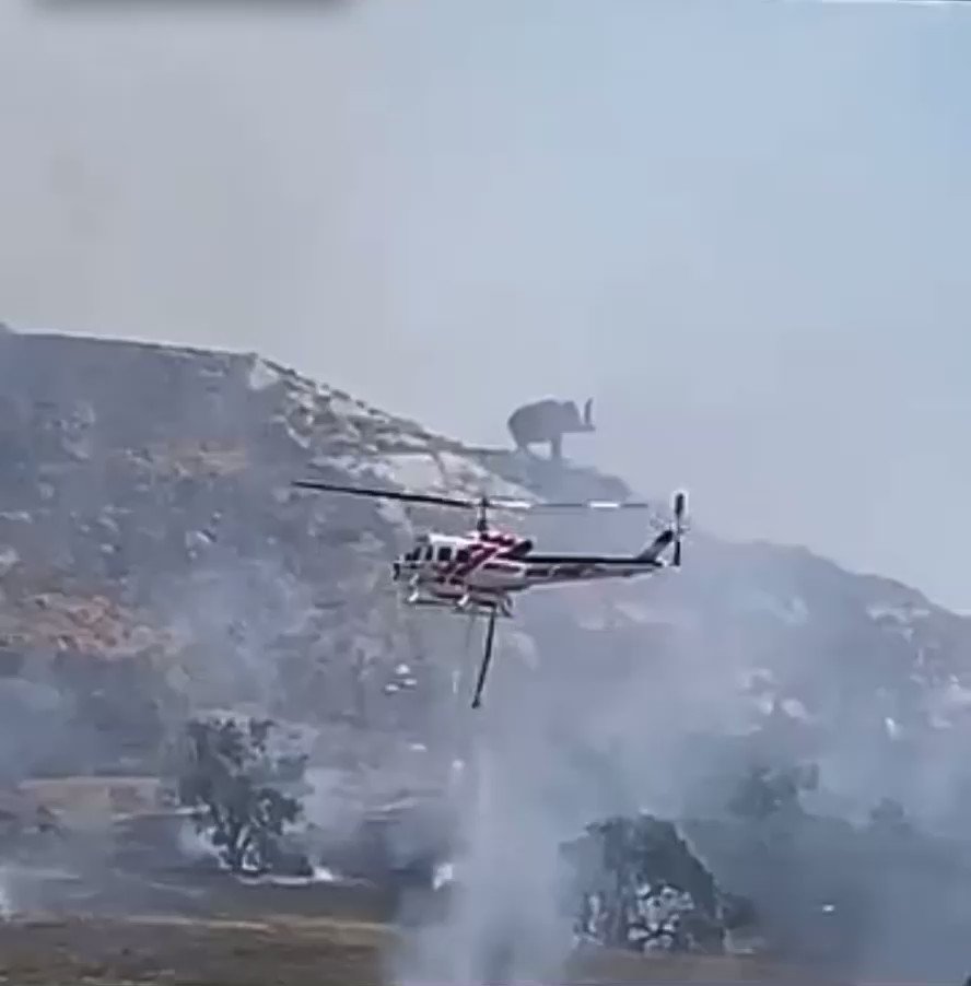 PyriteFire (JurupaValley, Riverside)  IC advising they have the fire boxed in by retardant, rate of spread has slowed. Pyrite Air Attack has begun to release aircraft. Revised Size: 60 acres