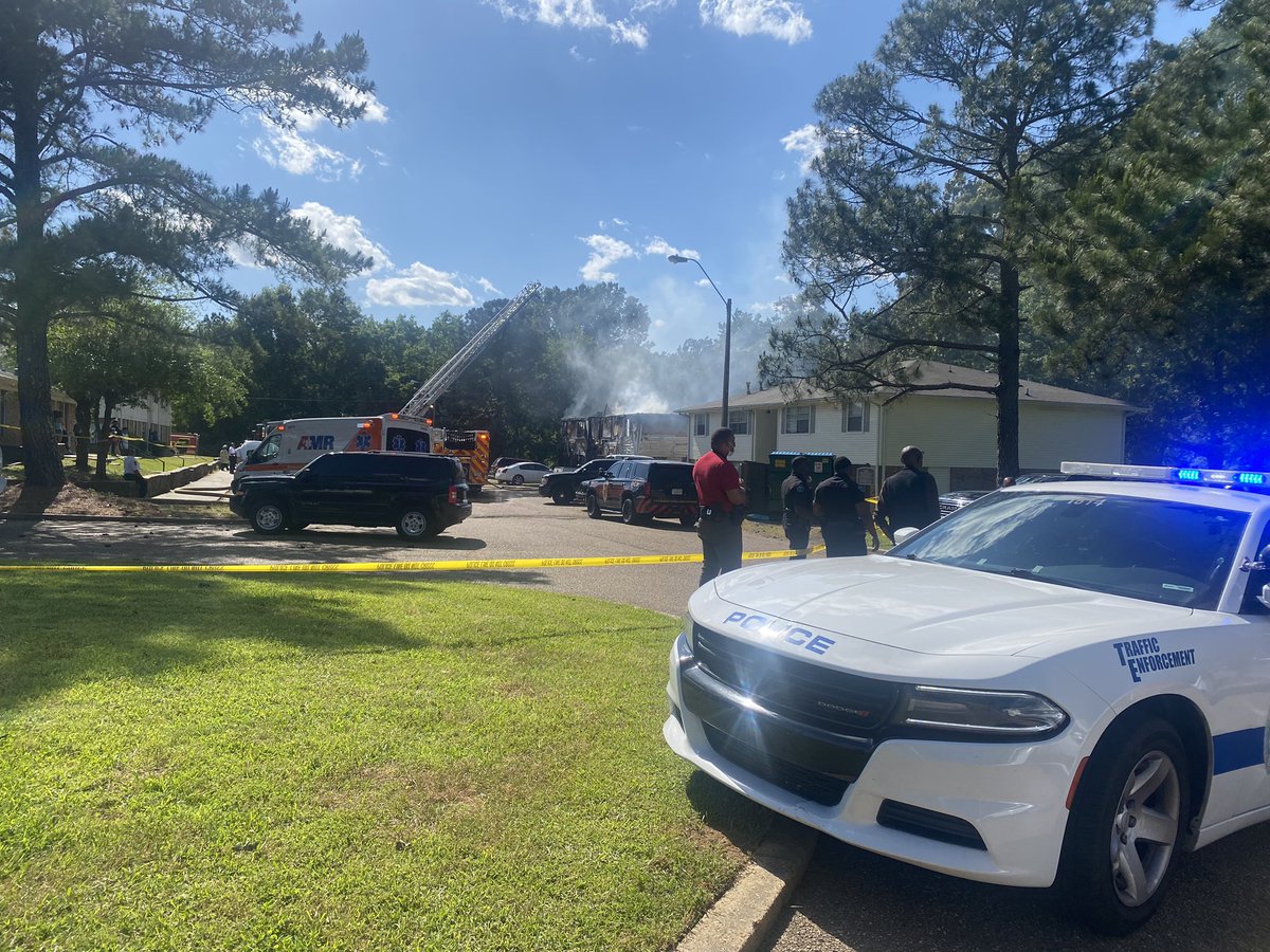 Scene of a fire and shooting at the North Hill Apartment complex