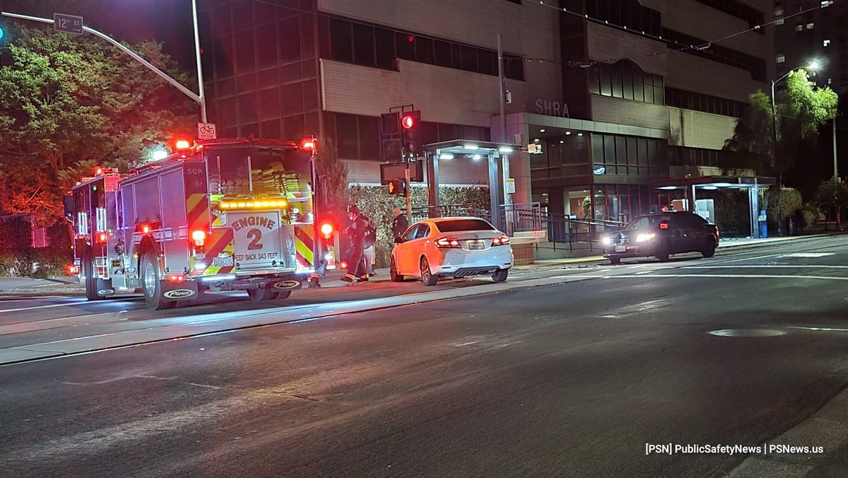 SacPD is investigating a rollover accident on 12th at H Streets. According to witnesses, the southbound gray vehicle ran a red in the path of the white eastbound vehicle. The gray vehicle tumbled landing back on its tires. No injuries. Light Rail track obstructed