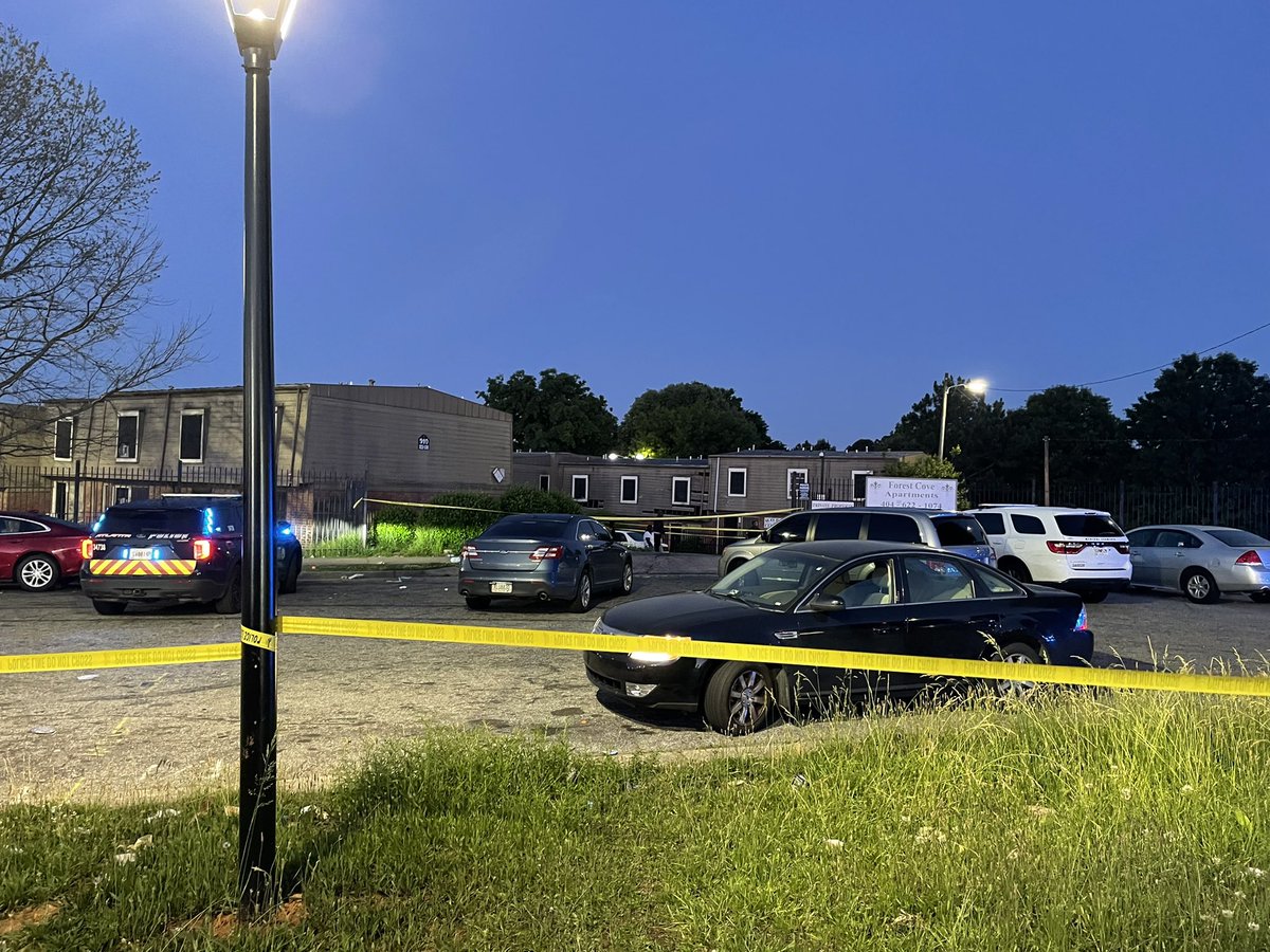 Teens breaking into cars at a SE Atlanta apartment complex confronted.   Police say shots were fired as they fled in vehicle they'd stolen from complex.  Two shot; teens drove a mile home to Forest Cove Apts on New Town Circle.