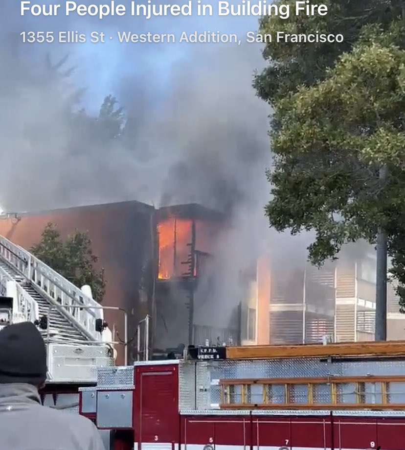 1355 Ellis corrected to 10 Inca Lane is CONTAINED - 5 rescued 7 injured @RedCrossNorCal assisting 18 displaced and under investigation